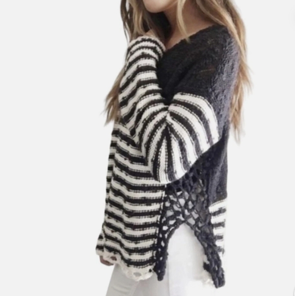Free People Sweaters - Free People French Creek Crochet Open Knit Nautical Stripe Sweater Size M